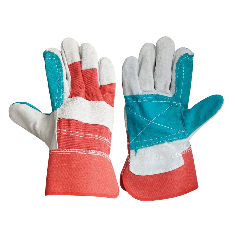 Work Gloves Manufacturer - White Green Coloured Cowhide with Reinforced Palms Safety Cuff for Mining Work Sites