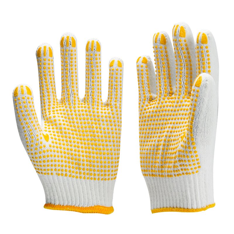 Work Gloves Manufacturer - PVC Dotted 7/10 Gauge Cotton Blend Elastic Cuff Anti-Slip Grip Moisture-Wicking
