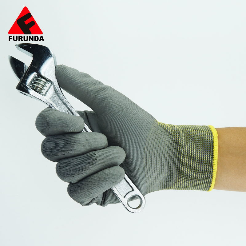 Work Safety Gloves Manufacturer - Factory Custom Logo Grey White Nylon Polyester PU Polyurethane Coated with Palm Coating