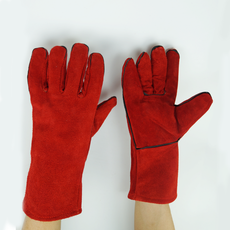 Welding Gloves Manufacturer - FURUNDA FRDL1020 Red Long Leather 13"-18" Forearm Protection Cowhide with Cotton Liner