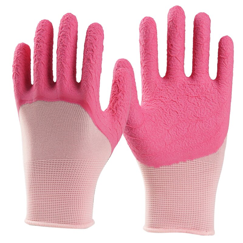 Gardening Gloves Manufacturer - Women Work Pink Foam Latex Palm Coated Nylon Waterproof