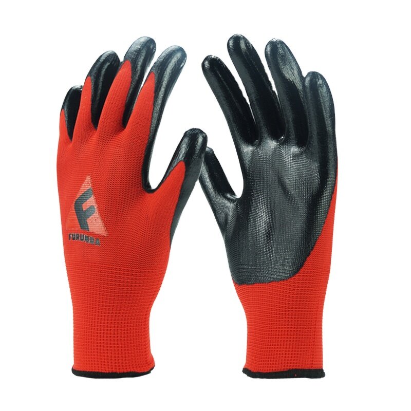 Work Gloves Manufacturer - FURUNDA FFRDN1008 13 Gauge Nitrile Coated Polyester Smooth Palm Oil/Acid/Alkali Resistant
