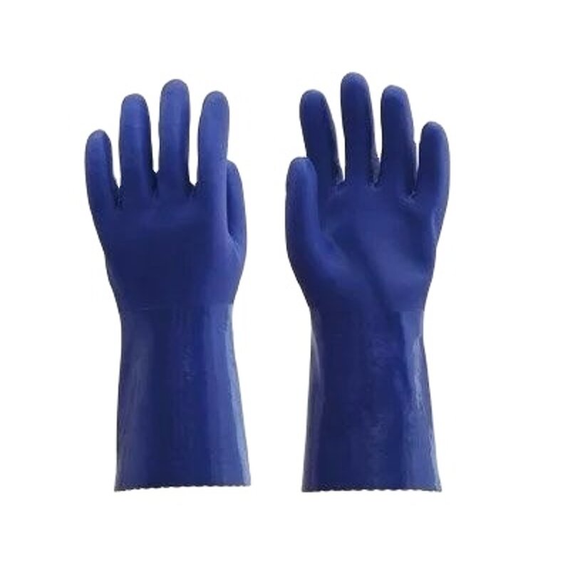 Winter Gloves Manufacturer - Blue PVC Fully Coated Foam Liner Guantlet Cuff Full Arm Protection Chemical Resistant