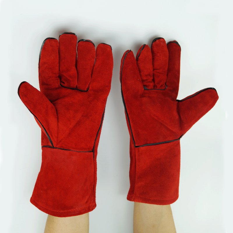 Welding Gloves Manufacturer - FURUNDA FRDL1020 Red Long Leather 13"-18" Forearm Protection Cowhide with Cotton Liner