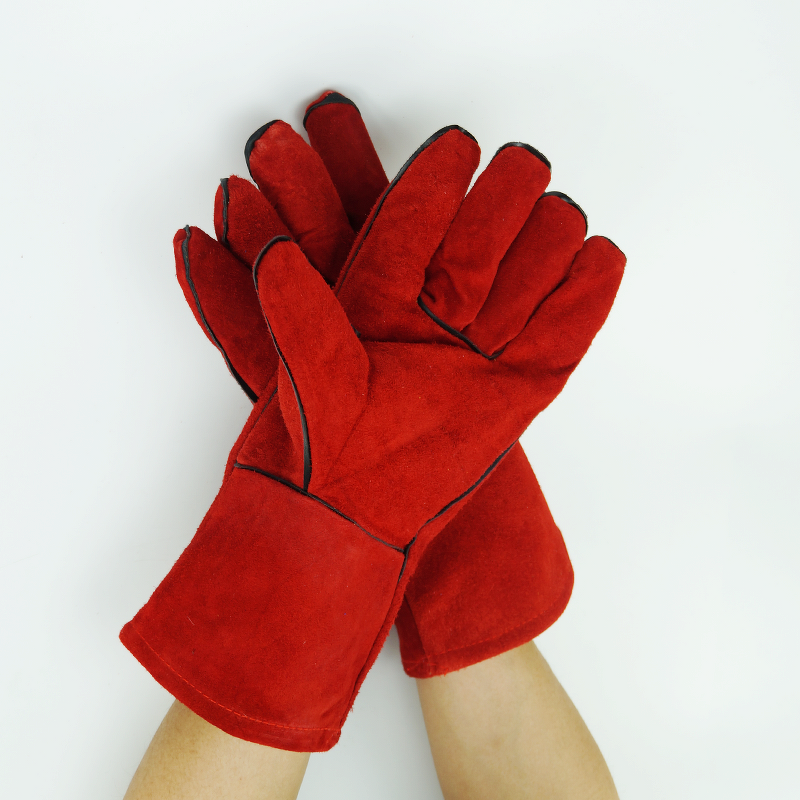 Welding Gloves Manufacturer - FURUNDA FRDL1020 Red Long Leather 13"-18" Forearm Protection Cowhide with Cotton Liner
