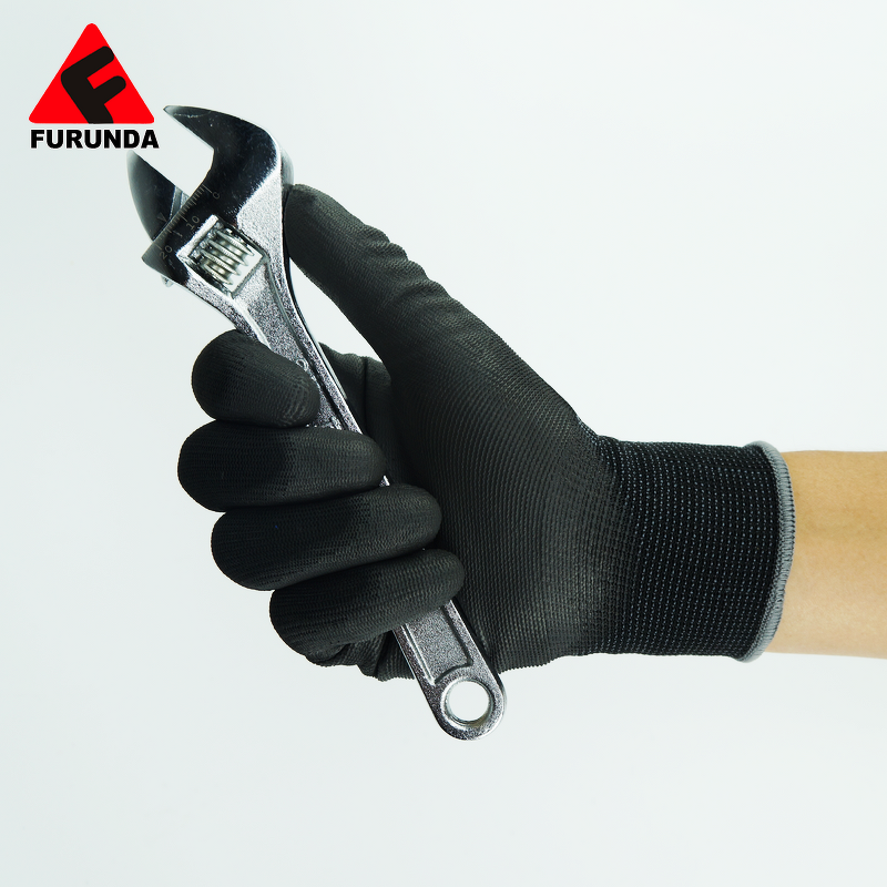 Work Gloves Manufacturer - 13-Gauge Black PU Palm Coated EN388 Certified Oil & Slip Resistant 24CM for Mechanics