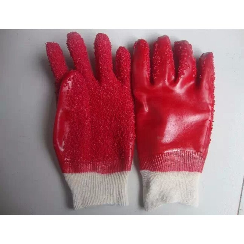 Work Gloves Manufacturer - Cotton Liner Knitted Wrist Cuff Red PVC