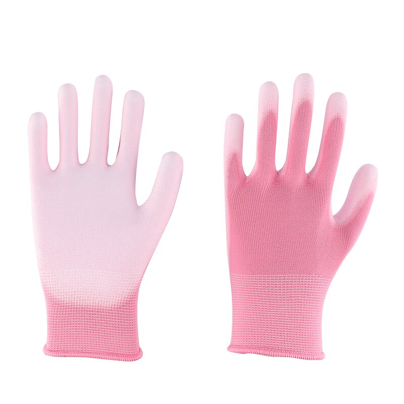 Work Gloves Manufacturer - 13 Gauge Pink PU Palm Coated EN388 Certified with Enhanced Grip