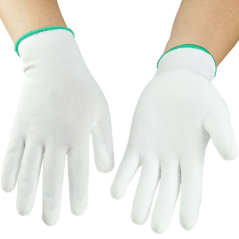 Work Safety Gloves Manufacturer - Factory Custom Logo Grey White Nylon Polyester PU Polyurethane Coated with Palm Coating