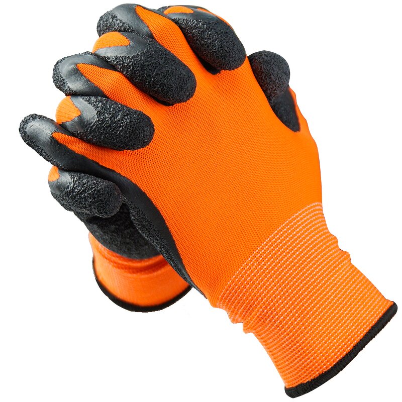 Work Gloves Manufacturer - Non-Slip Thin Red Polyester Core Black Latex Wrinkled Dipped Waterproof for Safety