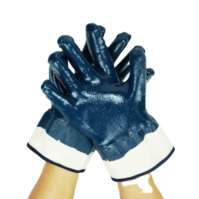 Work Gloves Manufacturer - FURUNDA FRDN1104 Blue Nitrile Fully Coated Heavy Duty Canvas Cuff Smooth Grip