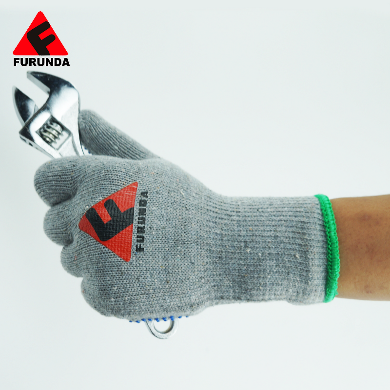 Gardening Gloves Manufacturer - Gray Cotton Knitted with Blue PVC Dots FURUNDA FRD0731 Silicone-free Non-Slip