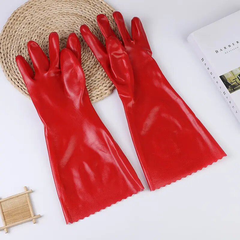 Work Gloves Manufacturer - Long Sleeve PVC Rubber Fully Coated Chemical Resistance Anti-Slip Abrasion Resistant