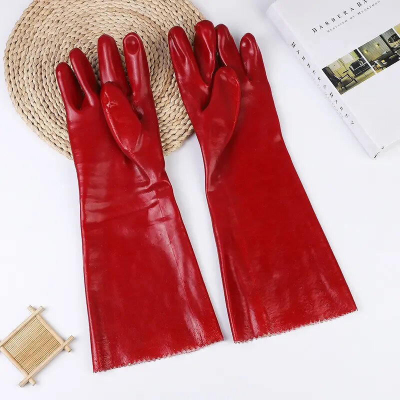 Work Gloves Manufacturer - Long Sleeve PVC Rubber Fully Coated Chemical Resistance Anti-Slip Abrasion Resistant