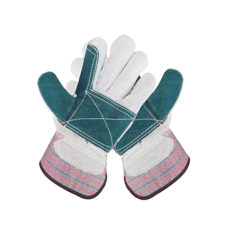 Work Gloves Manufacturer - White Green Coloured Cowhide with Reinforced Palms Safety Cuff for Mining Work Sites