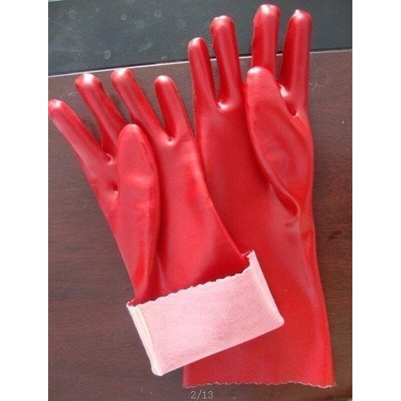 Work Gloves Manufacturer - 27cm to 45CM Oil Resistant Chemical Proof Red Anti slip Water Proof PVC Coated Long Sleeve