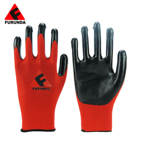 Work Gloves Manufacturer - Red-lined Black Nitrile-coated Oil/Acid/Alkali Resistant Elastic Cuff 24CM