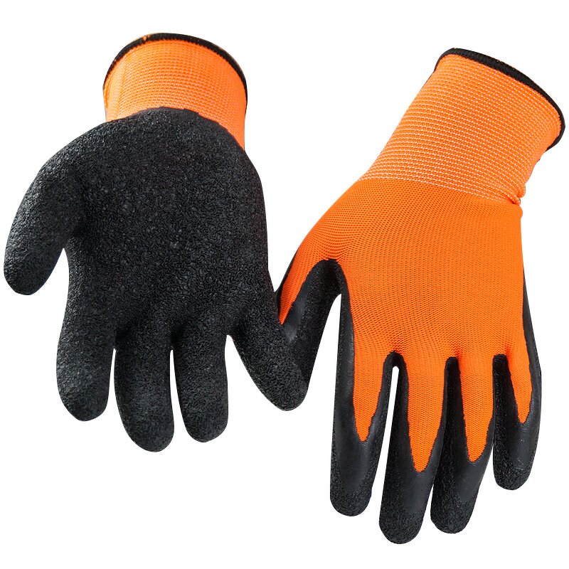 Safety Glove Manufacturer - Fluorescent Yellow Black Latex Coated Good Grip Crinkle Wrinkle Working