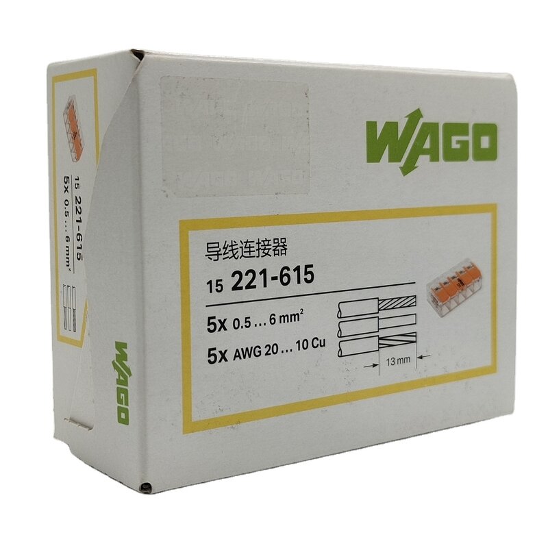 WAGO Terminal Connector - Manufacturer - 221-615 5 Pins 0.5-6mm2 Quick Connect