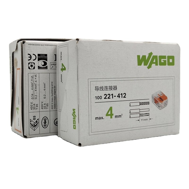 WAGO Splicing Connector - Manufacturer - 221-412 2 Way 4mm2 Lever Type