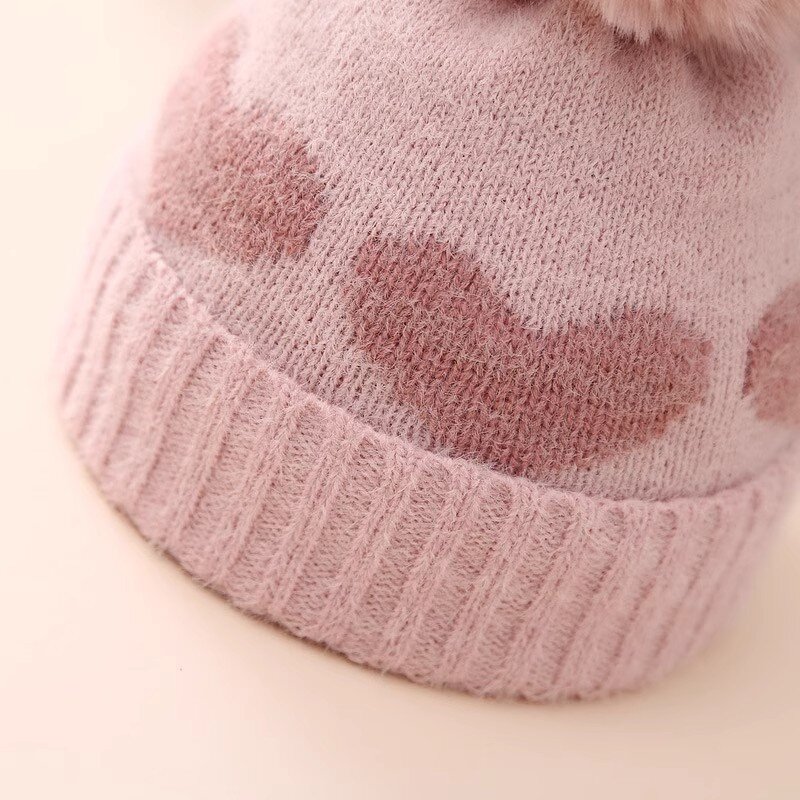 Beanie Hat - Manufacturer - Baby Girls Thickened Love Heart Pom Pom Warm Winter Hat