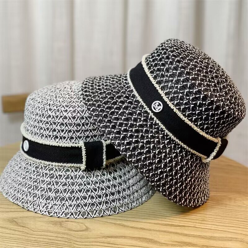 Bucket Hat - Manufacturer - Unisex Mesh Woven Braid Paper Straw Letter Fabric Band Hat