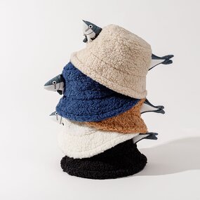 Bucket Hat - Manufacturer - Fish Decoration Faux Lambswool Cute Soft Fluffy Fisherman Cap