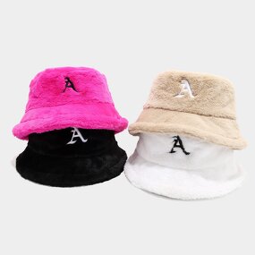 Bucket Hat - Manufacturer - Faux Rabbit Fur Letter Embroidery Winter Warm Casual Hat