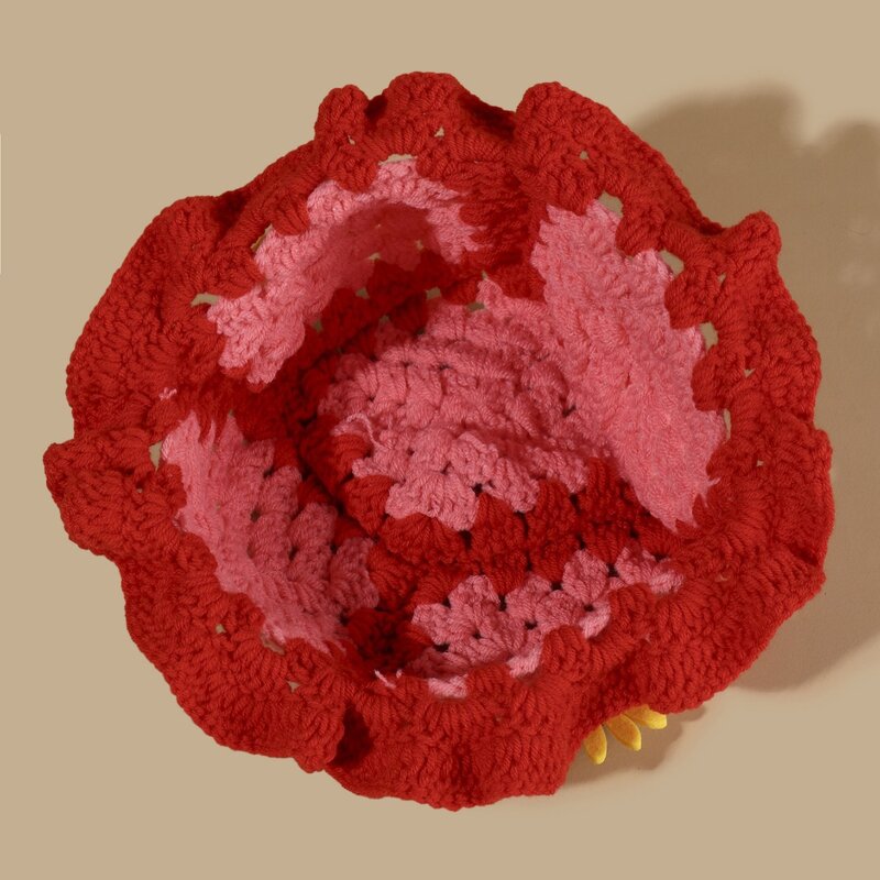 Bucket Hat - Manufacturer - Women Handmade Knit Floral Skull Cap Summer Beach Hat