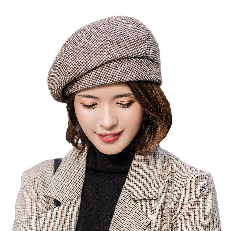 Beret Hat - Manufacturer - Autumn Winter British Houndstooth Plaid Retro Painter Cap