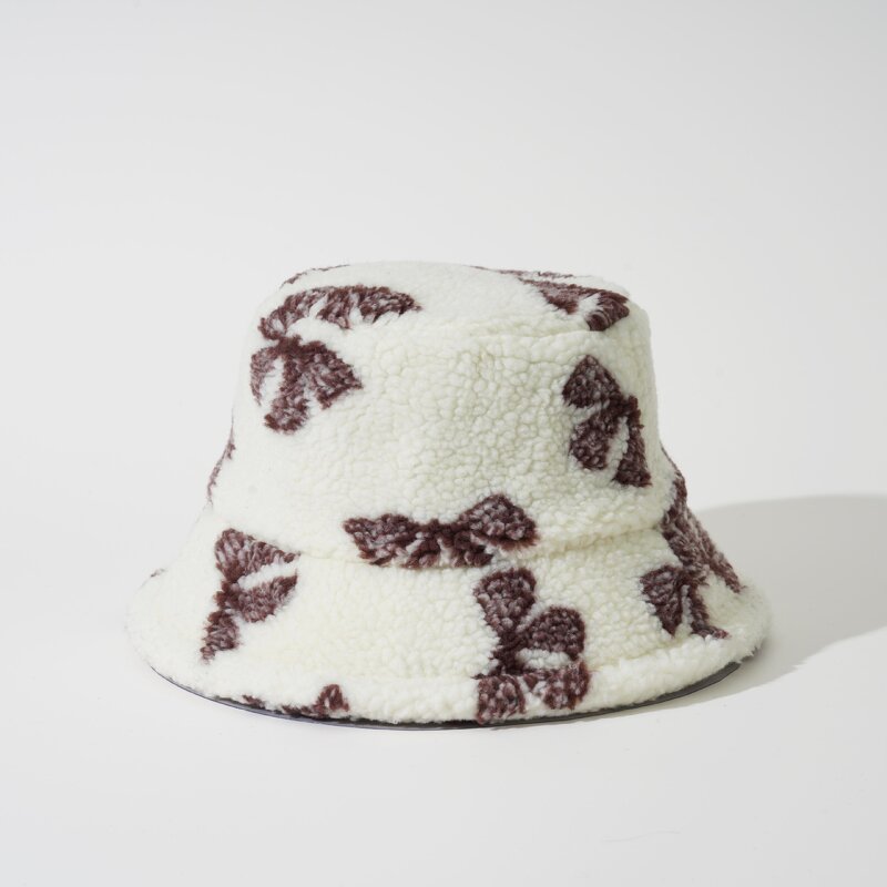 Bucket Hat - Manufacturer - Bow Jacquard Faux Shearling Women Furry Fisherman Cap