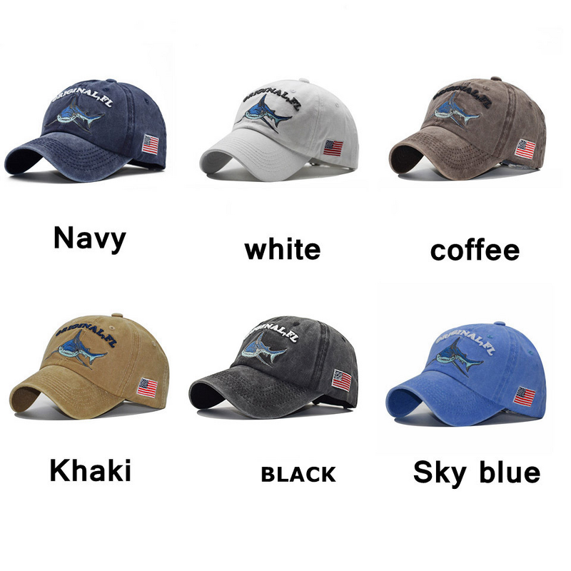 Baseball Cap - Manufacturer - Vintage Washed Shark Letter Embroidered Low Profile Dad Hat