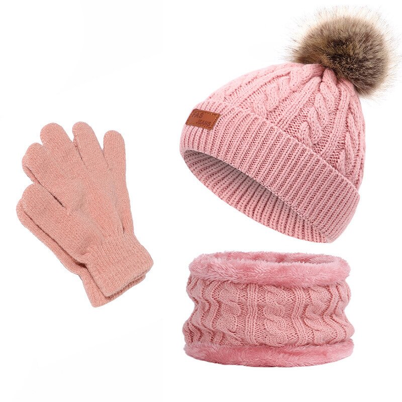Hat Set - Manufacturer - 3Pcs Kids Fleece Lined Scarf Gloves Winter Warm Beanie Set
