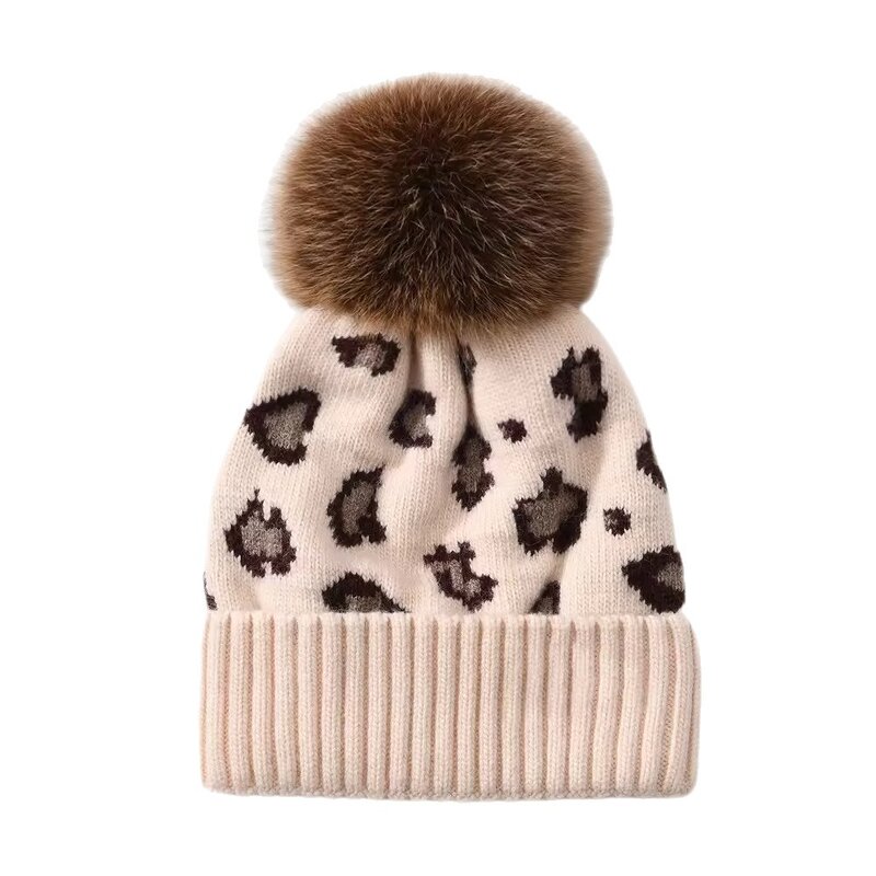 Beanie Hat - Manufacturer - Autumn Winter Leopard Jacquard Plush Pom Pom Windproof Hat