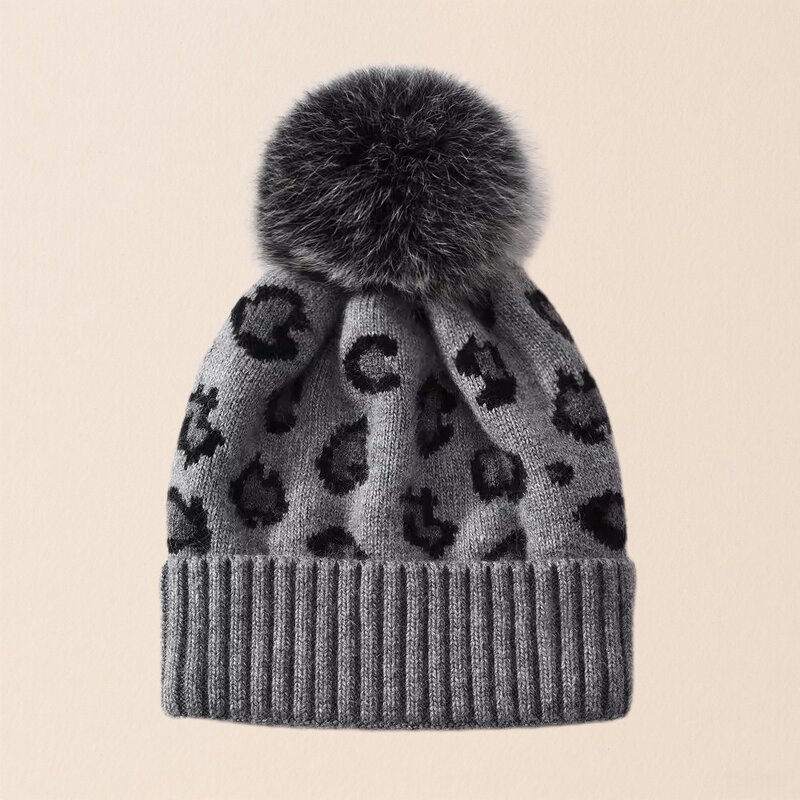 Beanie Hat - Manufacturer - Autumn Winter Leopard Jacquard Plush Pom Pom Windproof Hat