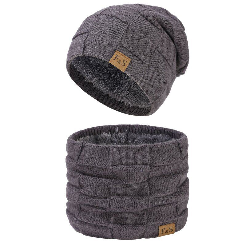 Hat Set - Manufacturer - Knit Scarf 2-Piece Windproof Fleece Lined Winter Warm Hat