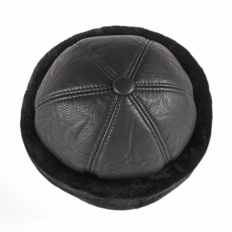 Docker Cap - Manufacturer - Black PU Leather Wool Lining Faux Fur Winter Thick Hat