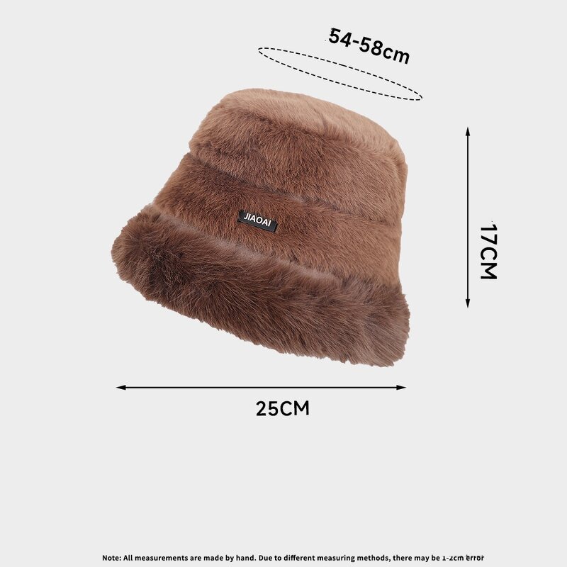 Bucket Hat - Manufacturer - Winter Fuzzy Warm Color Matching Women Fisherman Cap