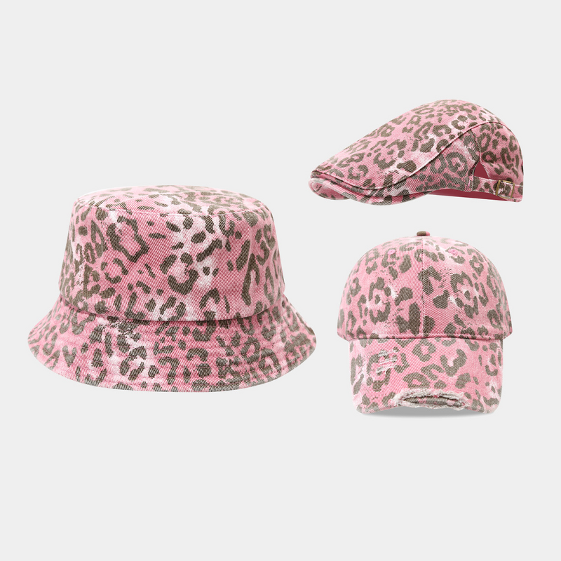 Bucket Hat - Manufacturer - Women Pink Leopard Print Spring Summer Adjustable Cap