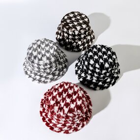 Bucket Hat - Manufacturer - Winter Fuzzy Warm Houndstooth Adjustable Outdoor Fur Hat