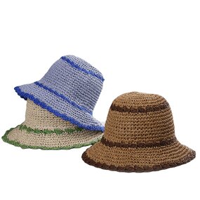 Sun Hat - Manufacturer - Woven Stripe Paper Straw Foldable Beach Bucket Hat