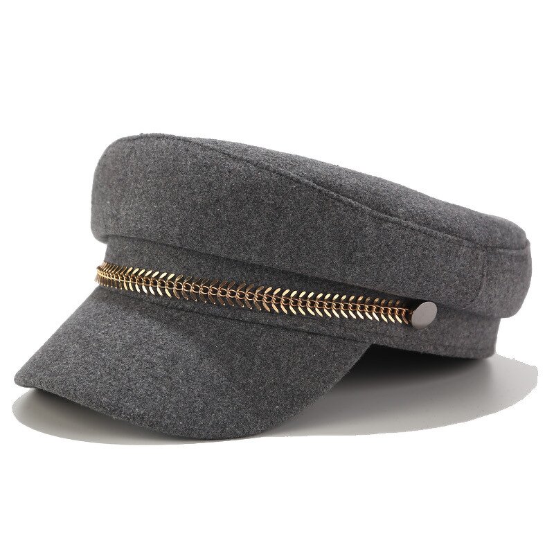 Beret Cap - Manufacturer - Women Metal Chain Decor Fiddler Baker Daily Outdoor Hat