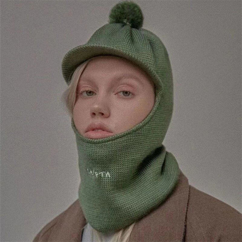 Balaclava - Manufacturer - New Knitted Visor Pompom Winter Face Ear Cover Neck Warmer