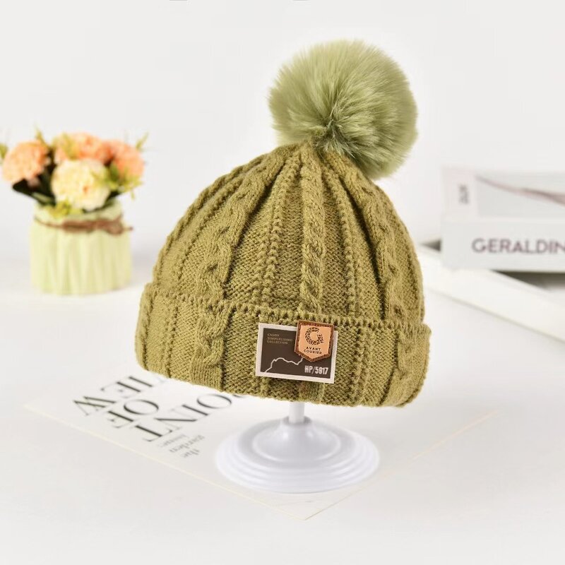 Beanie Hat - Manufacturer - Cable Knit Patch Kids Winter Warm Windproof Pom Pom Hat