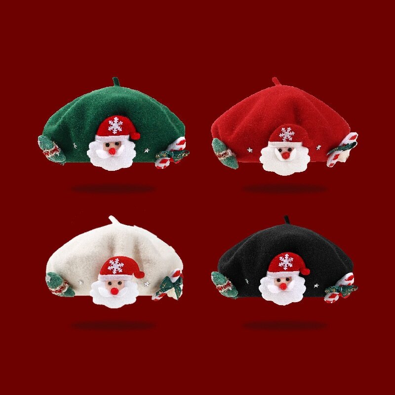 Beret Hat - Manufacturer - Women Christmas Santa Tree Wool Artist Painter Beanie