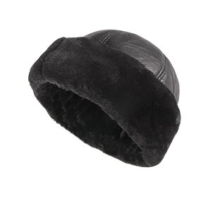 Docker Cap - Manufacturer - Black PU Leather Wool Lining Faux Fur Winter Thick Hat
