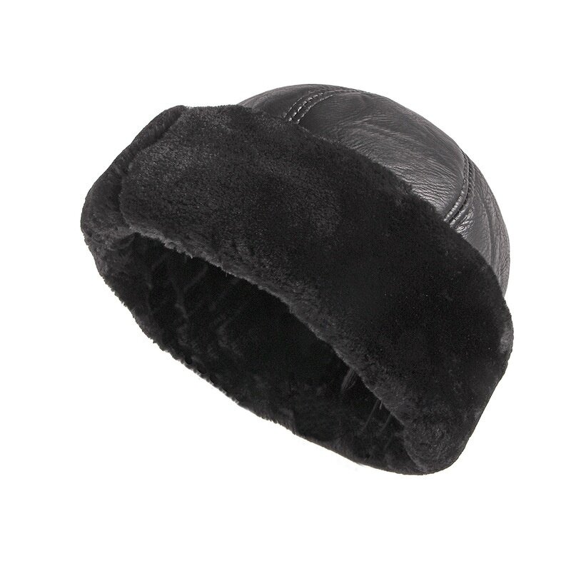 Docker Cap - Manufacturer - Black PU Leather Wool Lining Faux Fur Winter Thick Hat