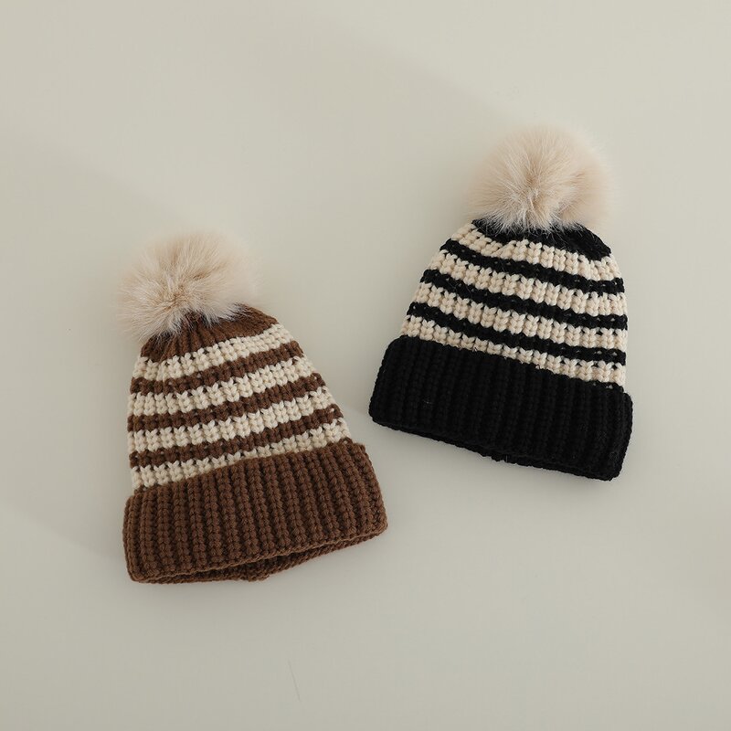 Beanie Hat - Manufacturer - Children Color-block Striped Jacquard Winter Windproof Hat