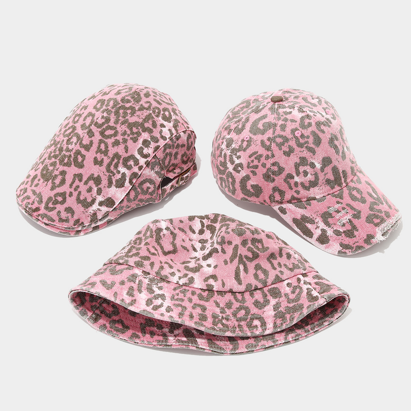 Bucket Hat - Manufacturer - Women Pink Leopard Print Spring Summer Adjustable Cap