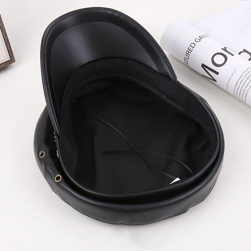 Beret Cap - Manufacturer - PU Leather Fiddler Metal Chain Decor Summer Elegant Captain Hat